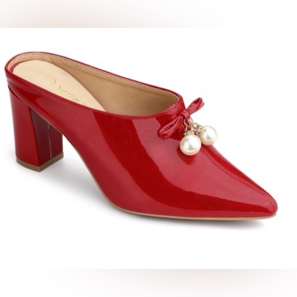 Allegra K Red Mules with Pearl Accent